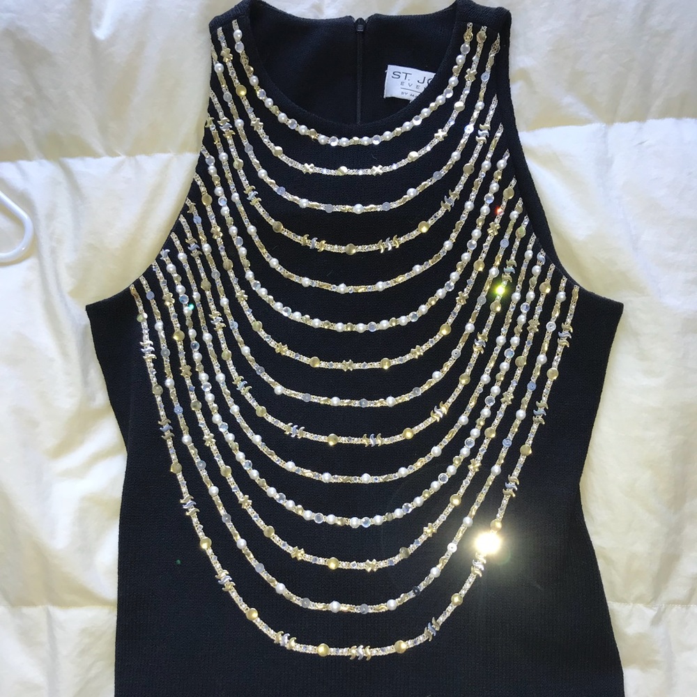 St. John knit evening beaded sleeveless top.